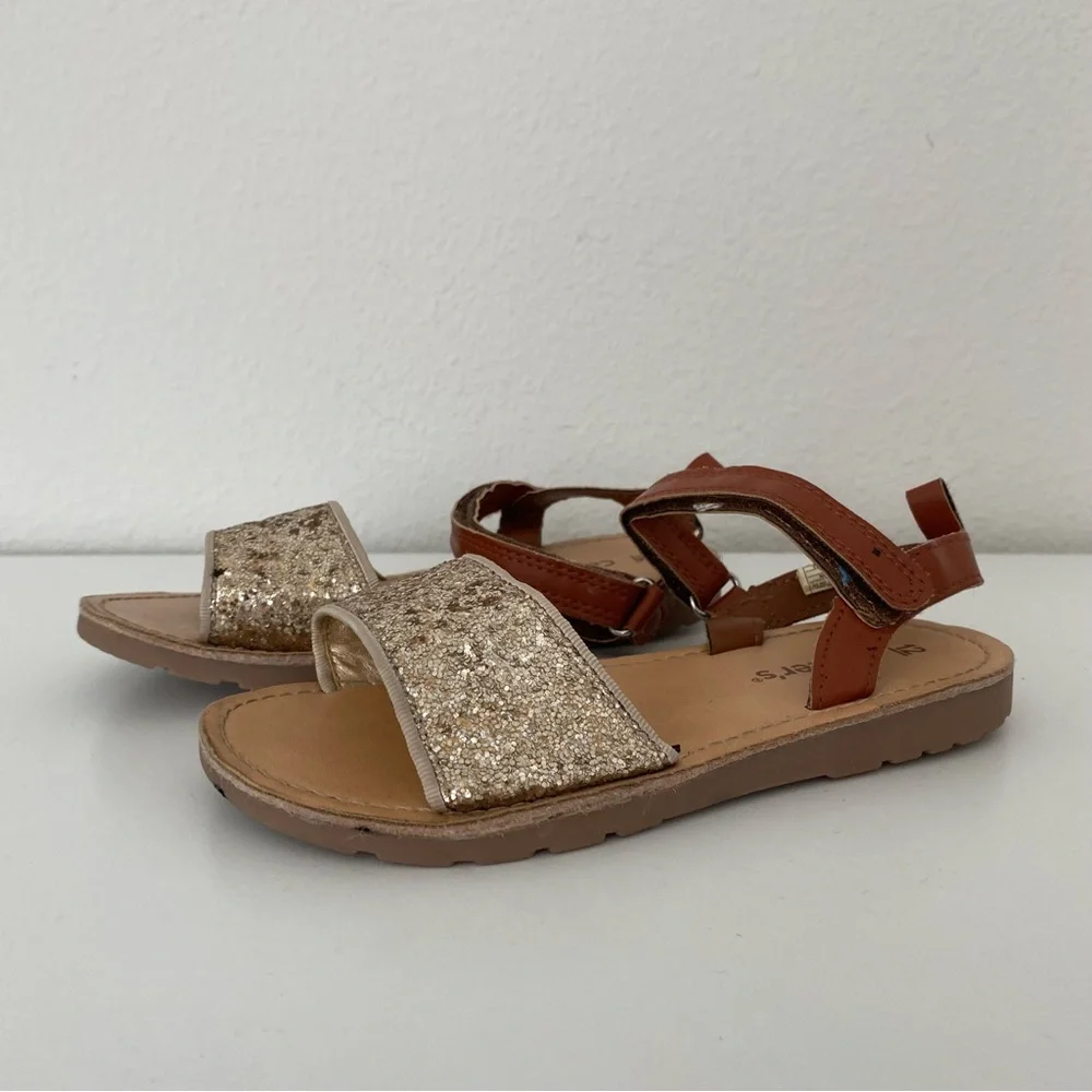 Carters Girls Gold Glitter Blondy-CR Sandals Size 12 Hook And Loop‎ Straps